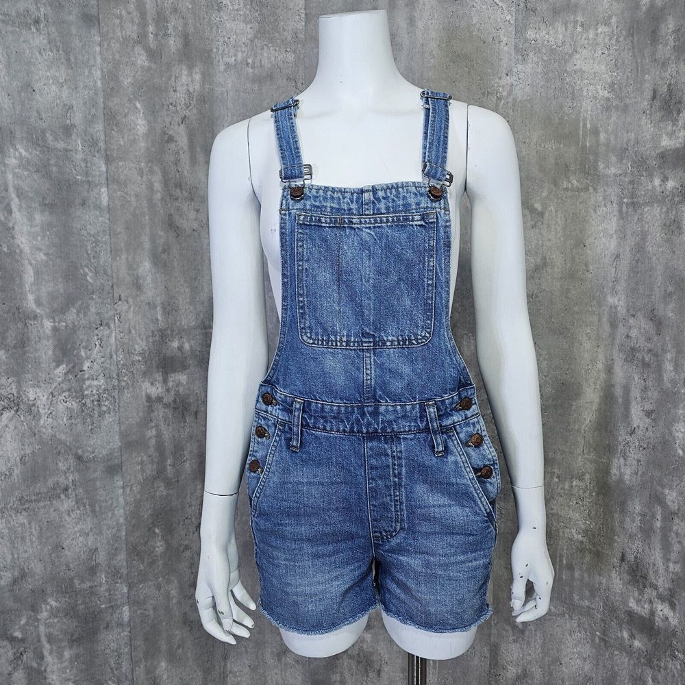 Madewell Womens XS Adirondack Shortalls Bib Overalls Dawkins Wash Raw Hem Shorts